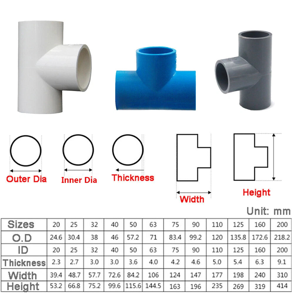 Blue PVC Pipe Adhesive Fittings Sleeves Elbow Tee Cross Reducer Caps Ball Valves