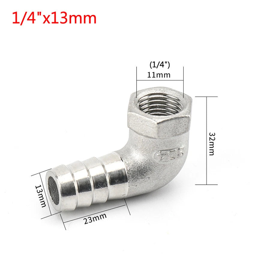 Female Thread Fitting x Barb Hose Tail End Elbow Connector A2 Stainless Steel