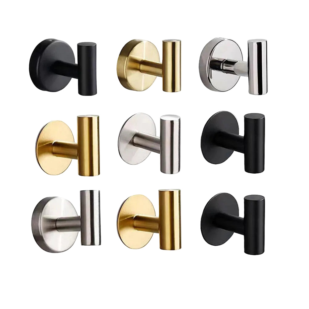 No Drill Self Adhesive Hooks Hanger Stainless Sticky Wall Hook Black/Silver/Gold