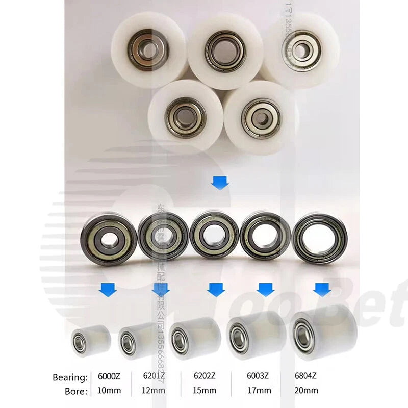 6mm Bore Plastic Roller Wheel Two Ball Bearing Coated PP POM Pulley Guide Wheel