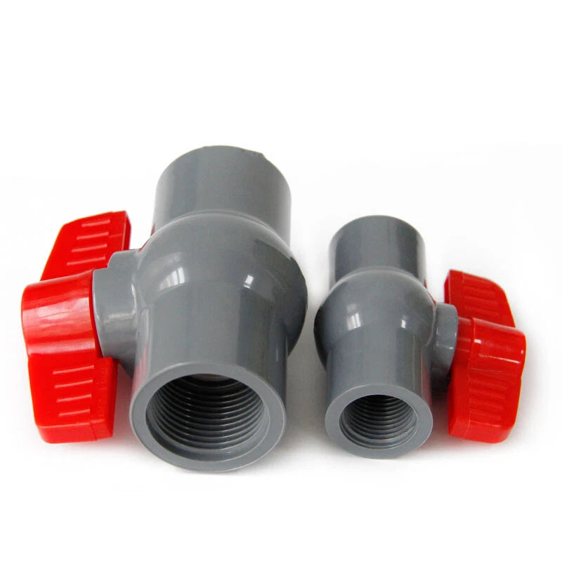 PVC Pipe Fittings 20mm-90mm Ball Valve Socket Solvent Weld-Female Thread Grey