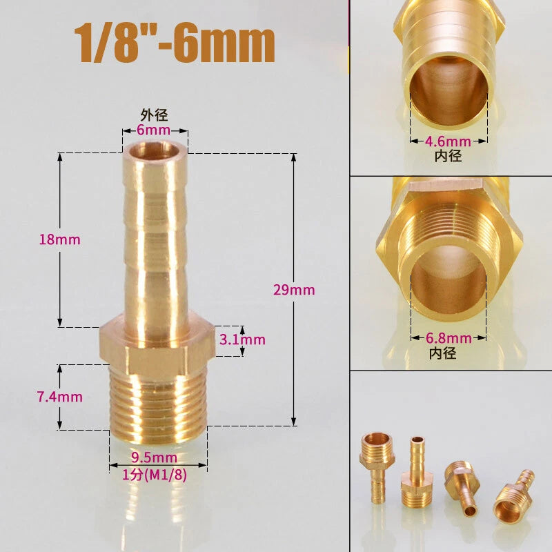 Brass Male BSP x Barbed Hosetail Connector — Air Water Fuel Gas Pipe Fitting