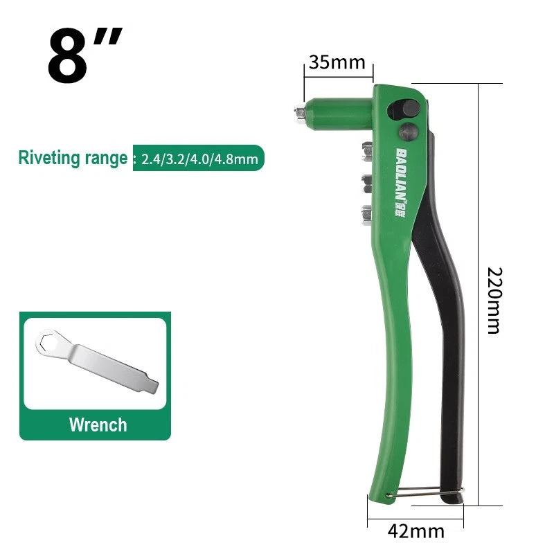 8"-17" Heavy Duty Hand Pop Rivet Gun Tool Kit With Rivets 4 Nozzle Head Wrench