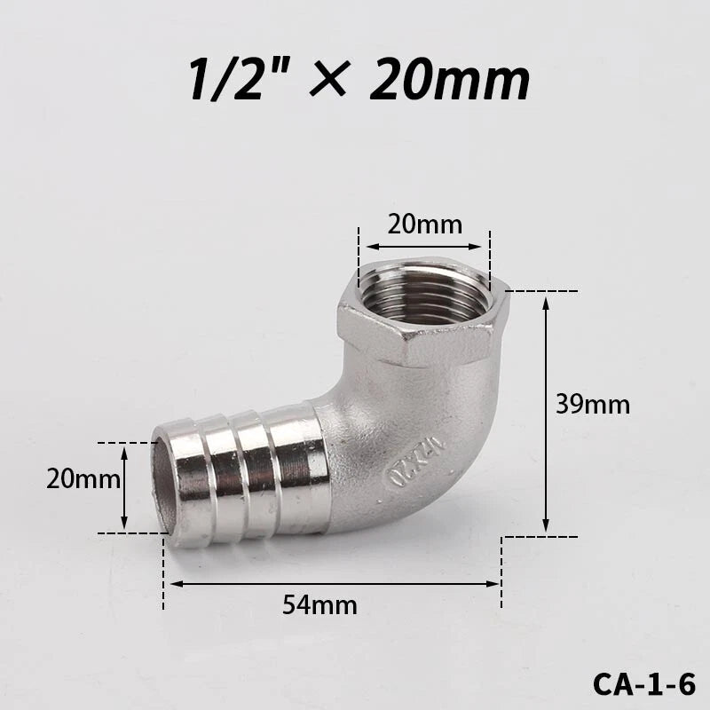 Stainless Steel Female Fitting x Barb Hose Tail End Elbow Connector 1 4" - 11 2"