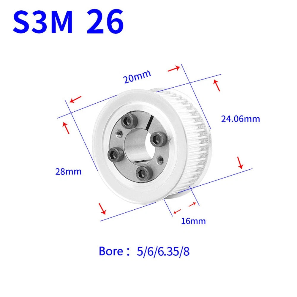 STS S3M 24-80T Timing Belt Pulley With Expansion/Tension Sleeve Teeth Width 16mm