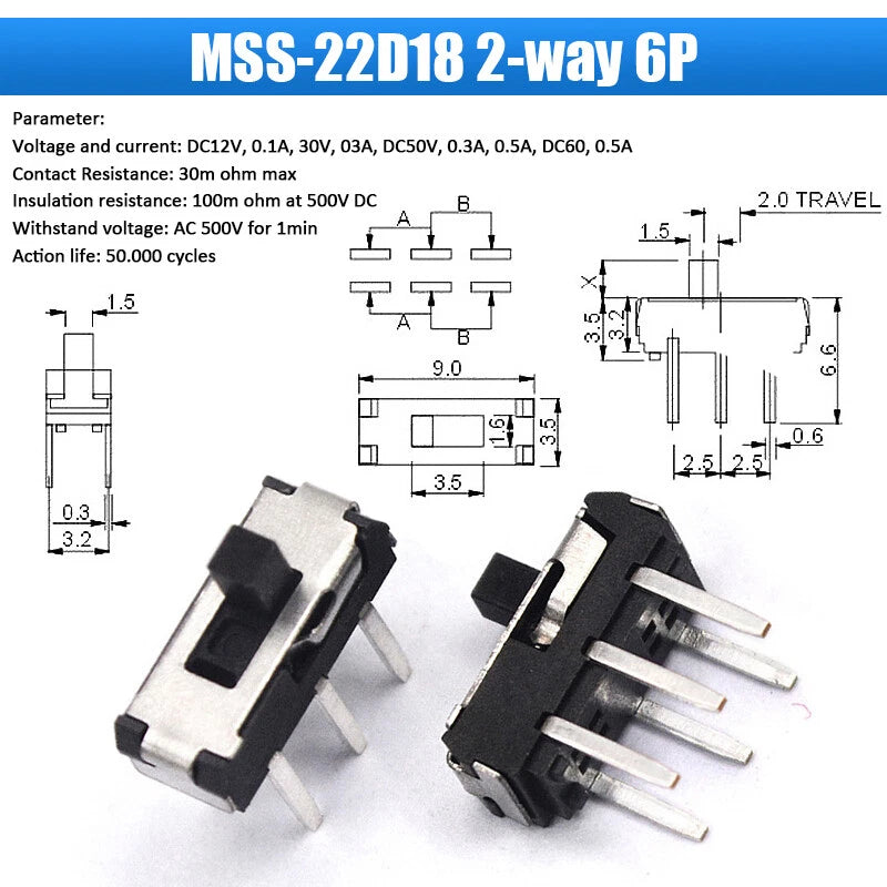 Slide Toggle Switch SS SK MSK MSS Series — 2/3-Way PCB Slide Switch, 3–8 Pin, Single & Double Row