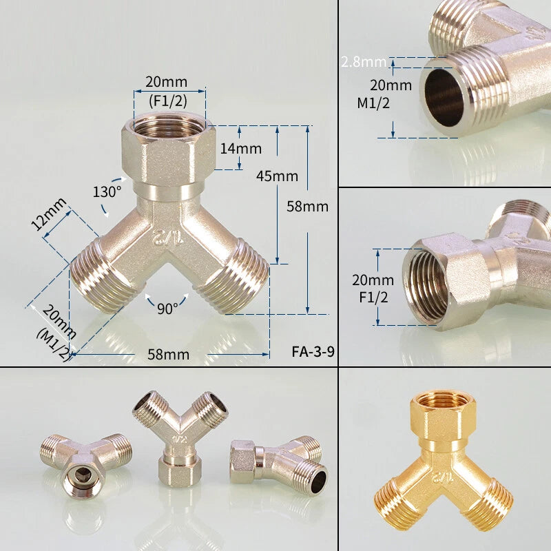 1/2" Copper Tee Elbow Diverter Valve Adapter — Hose & Shower Connector (24 Styles)