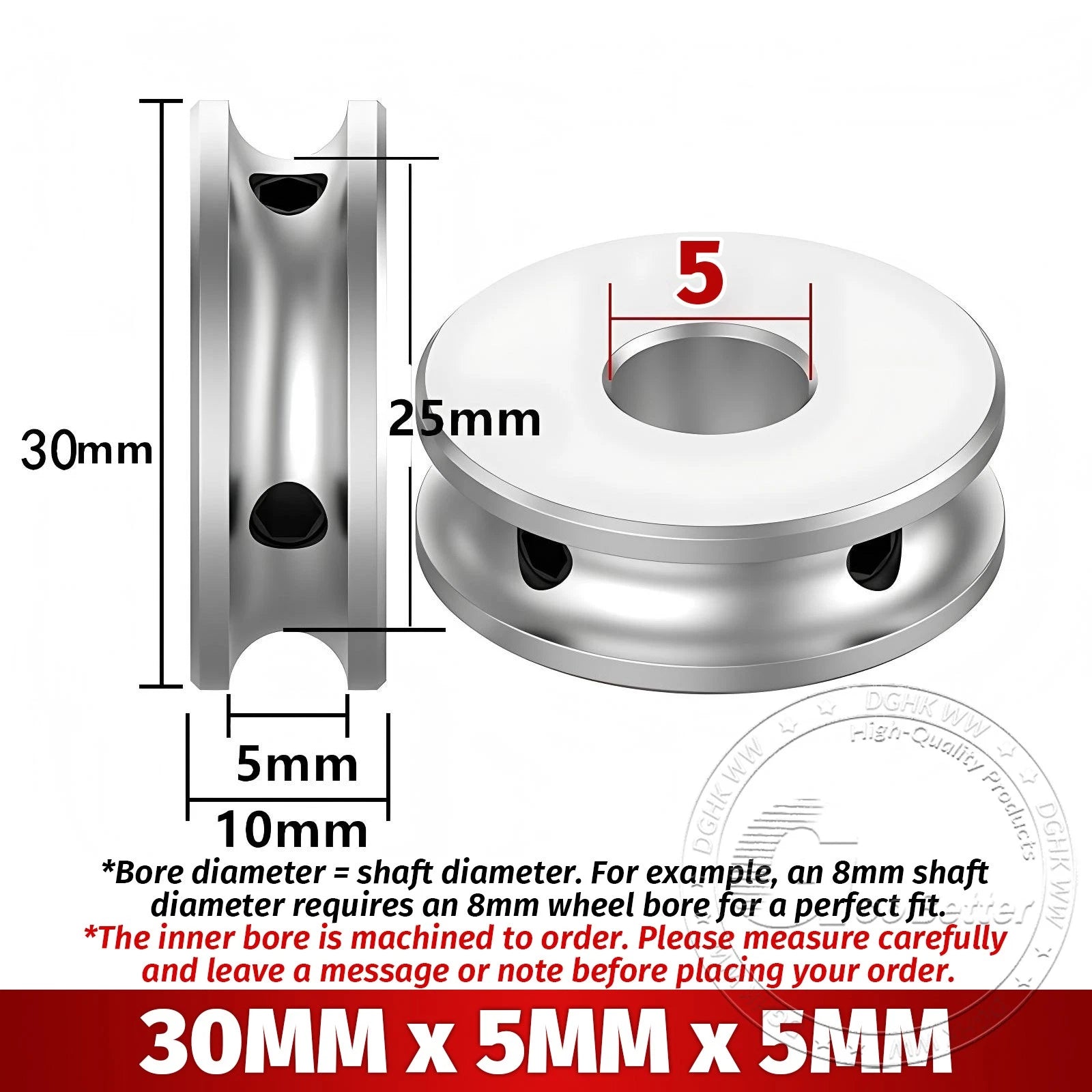 V Grooved Pulley Aluminum Round Belt Pulleys For 5mm Width Belt OD 20/30/40mm