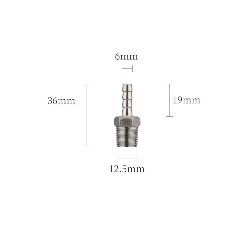 A2 Stainless Steel Straight Barb Hose Connector — Male Thread, 6mm to 20mm Tubing