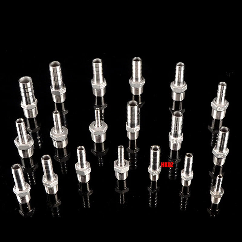 304 Stainless Steel Male Thread Barb Hose Tail Connector | 1/8" to 3/8" NPT