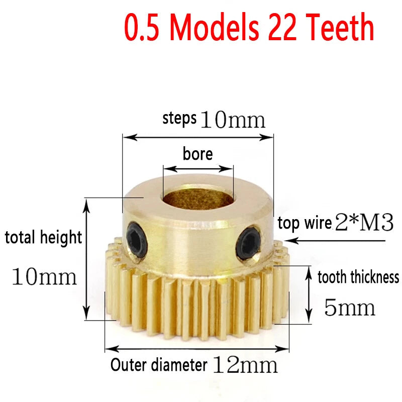 Mod 0.5 Brass Pinion Gear Spur Gears 20-60 Teeth 4-15mm Bore With Screw Hardened