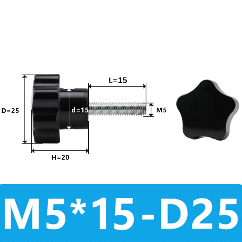 M5/6/8/10 Pentagram Star Thumb Screws Hand Grip Knob Bolts Carbon Steel/Bakelite