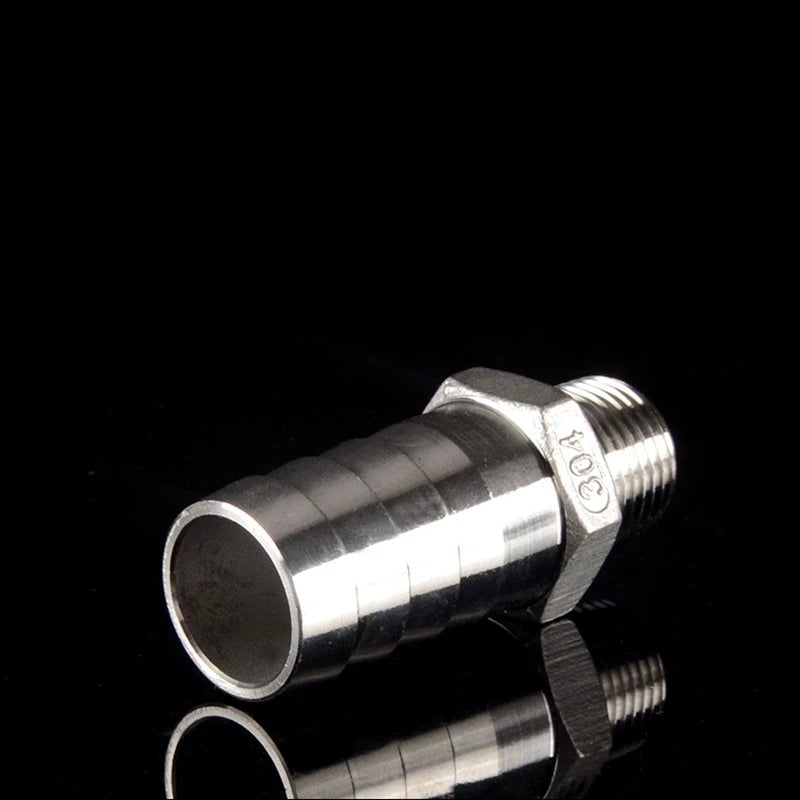 1/2" & 3/4" BSP Male Thread Hose Barb Tail Connector — Stainless Steel