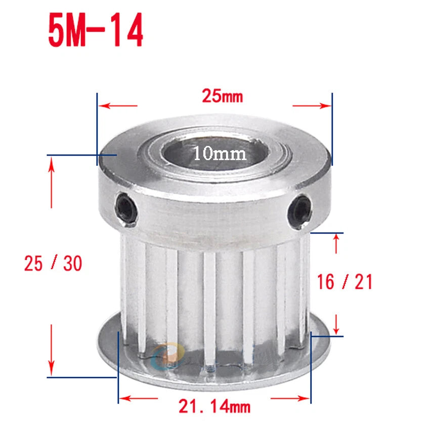 HTD-5M 10T-72T Timing Belt Pulley With Step Bore 5-25mm, For 20mm Width Belt