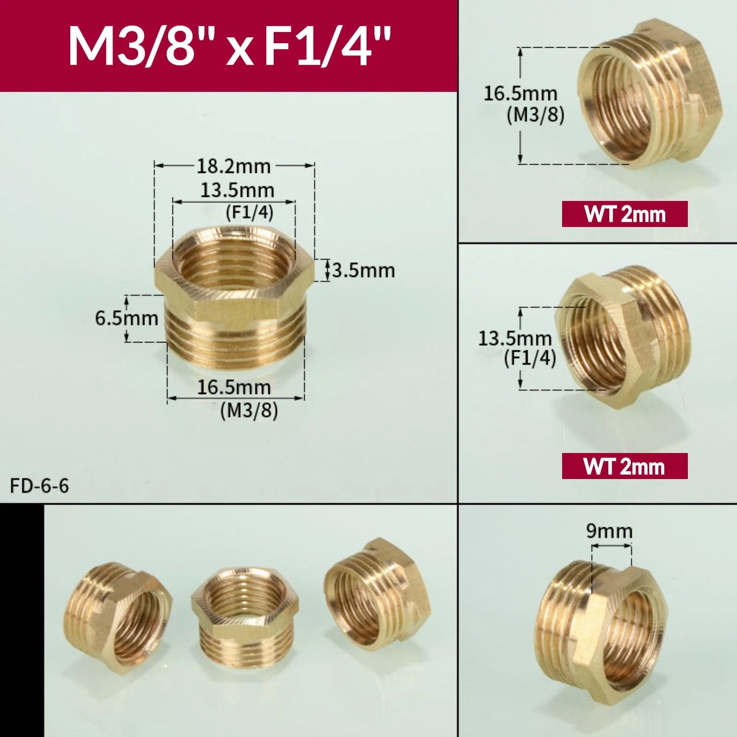 BSP Brass Reducing Hexagon Bush — Male to Female Thread Pipe Fittings