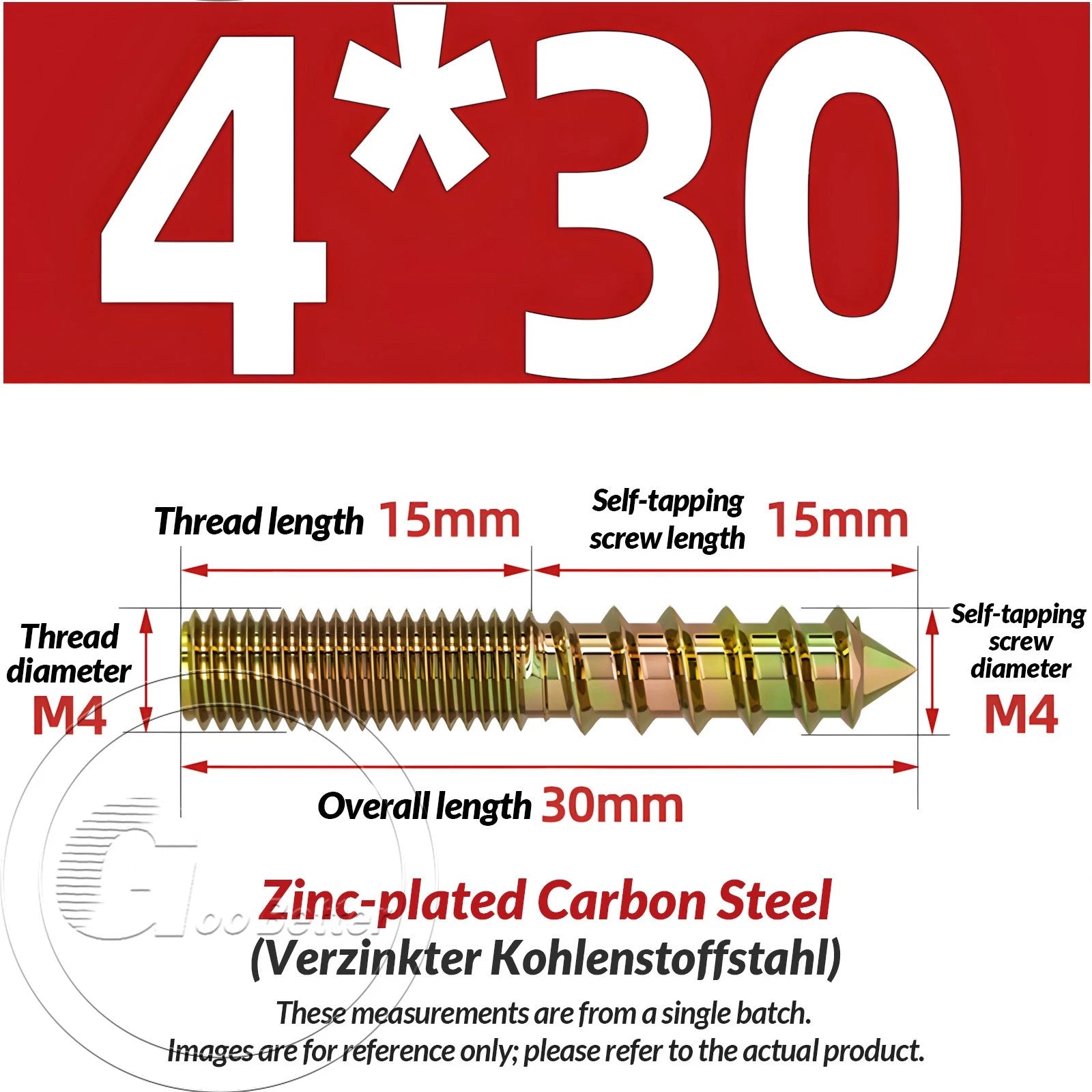 Galvanized Double-Ended Hanger Bolts M4 M5 M6 M8 M10, Wood-to-Metal Screws