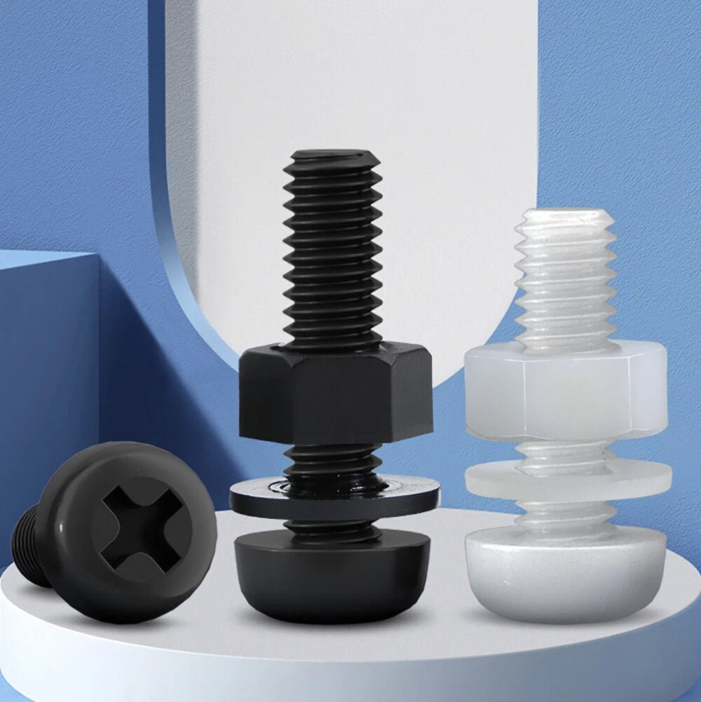 M4 M5 Nylon Phillips Pan Head Machine Screws with Hex Nuts and Flat Washers – White & Black - HomeDIYer