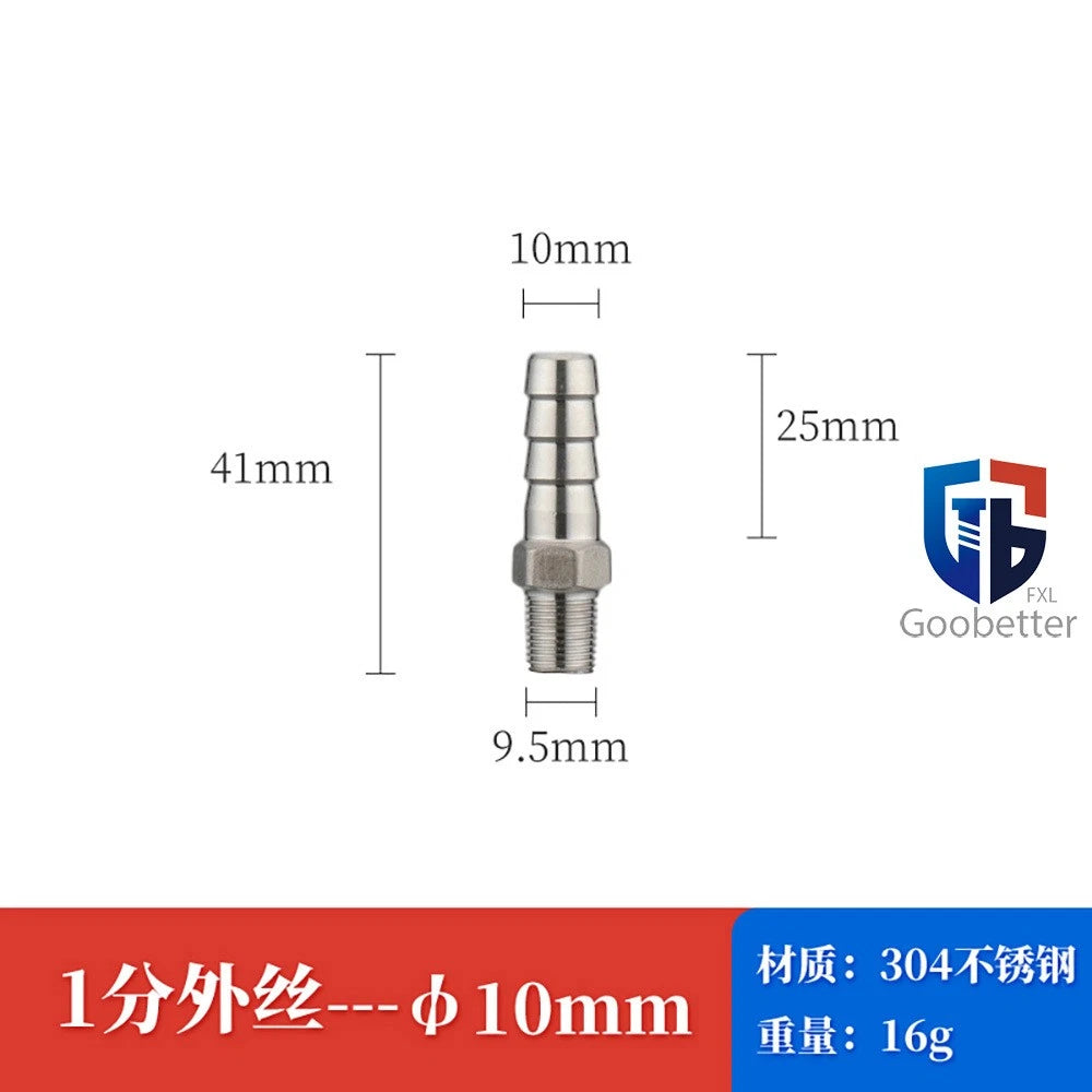 BSP Stainless Steel Male Thread Barb Hose Tail Connector — 1/8" to 2"