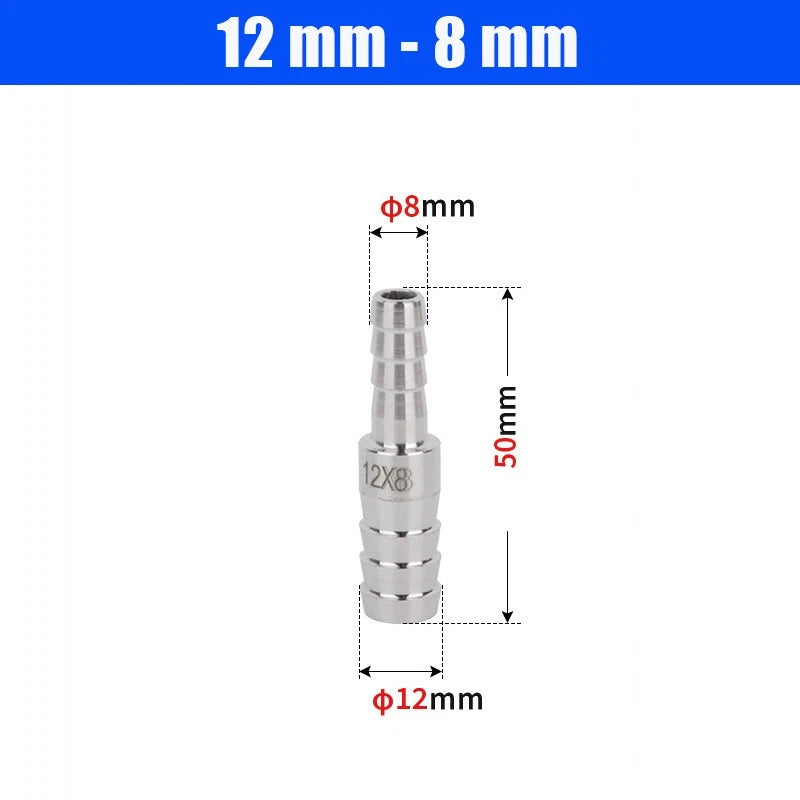 6mm~50mm Stainless Reducer Barbed Hose Joiner Connector Air Water Pipe Gas Tubi