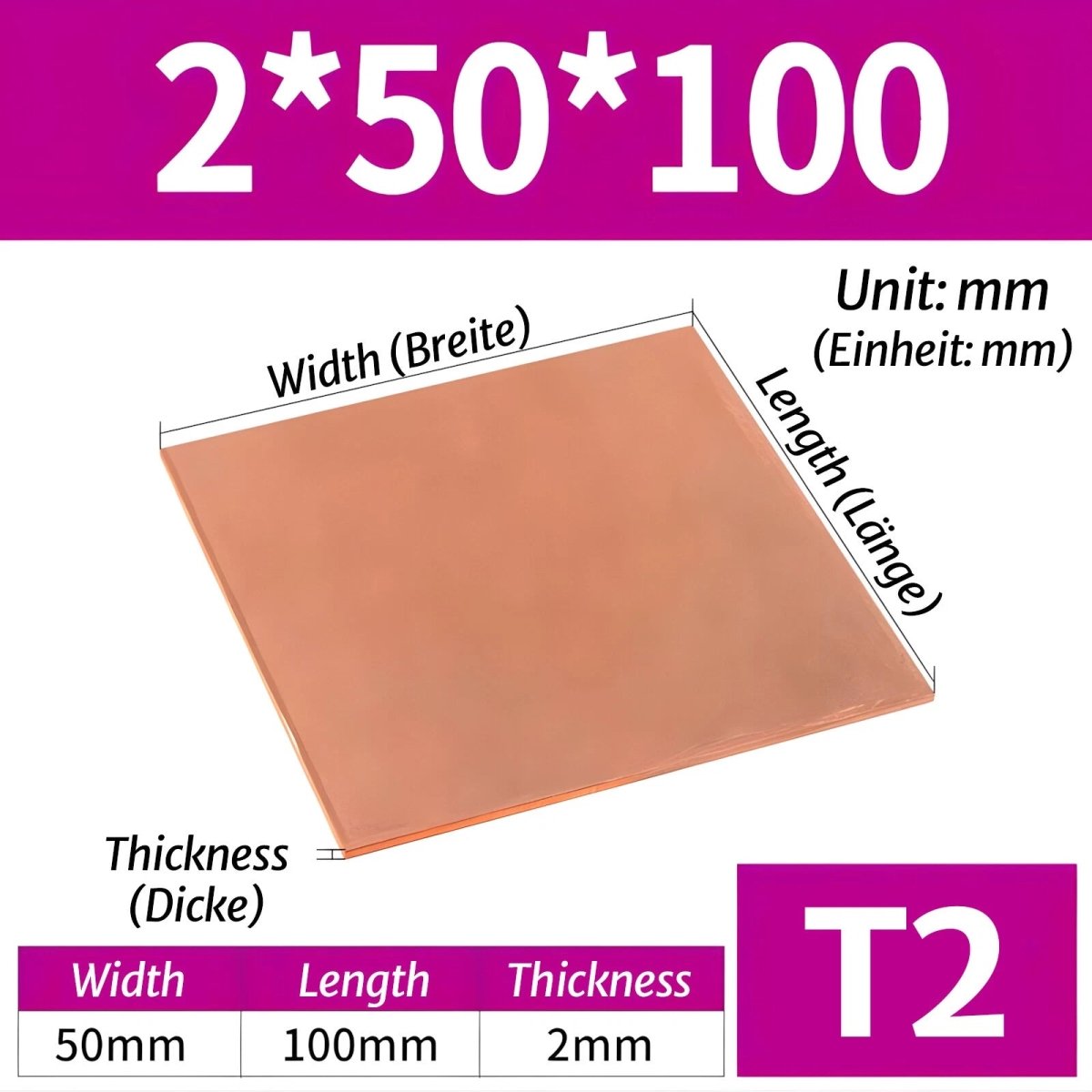 T2 Pure Copper Sheet/Plate Copper Block Laser Cut Many Sizes 2mm - 8mm Thick - HomeDIYer
