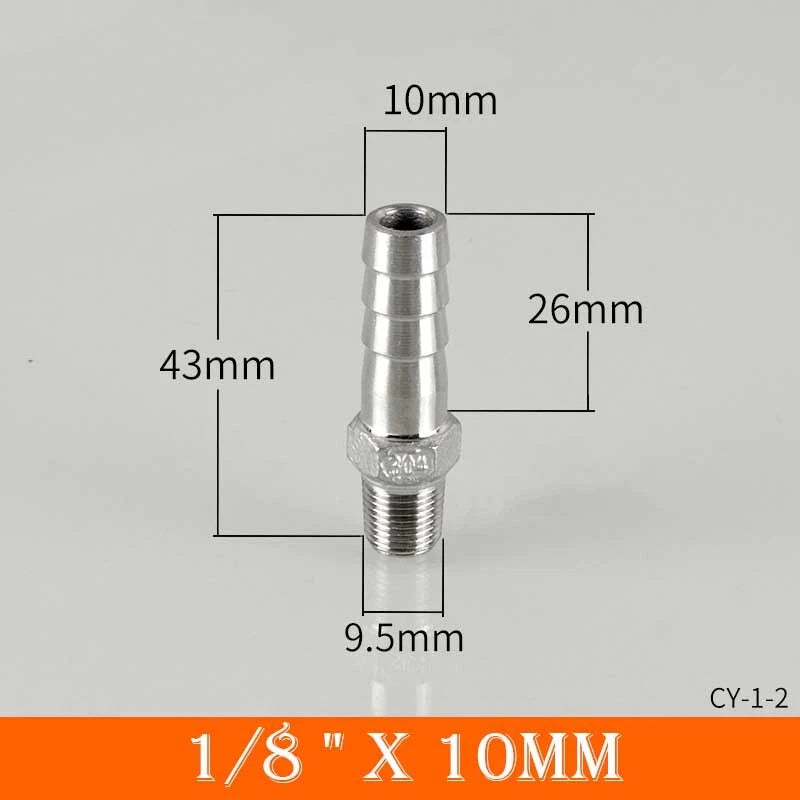 Stainless Steel BSP Male Thread x Barb Hose Tail Connector | 1/8" to 4"