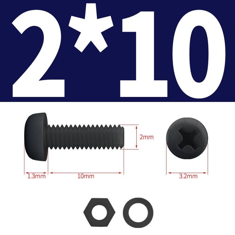 Black Nylon Phillips Machine Screws with Nuts & Washers — Metric M2 to M8 - HomeDIYer
