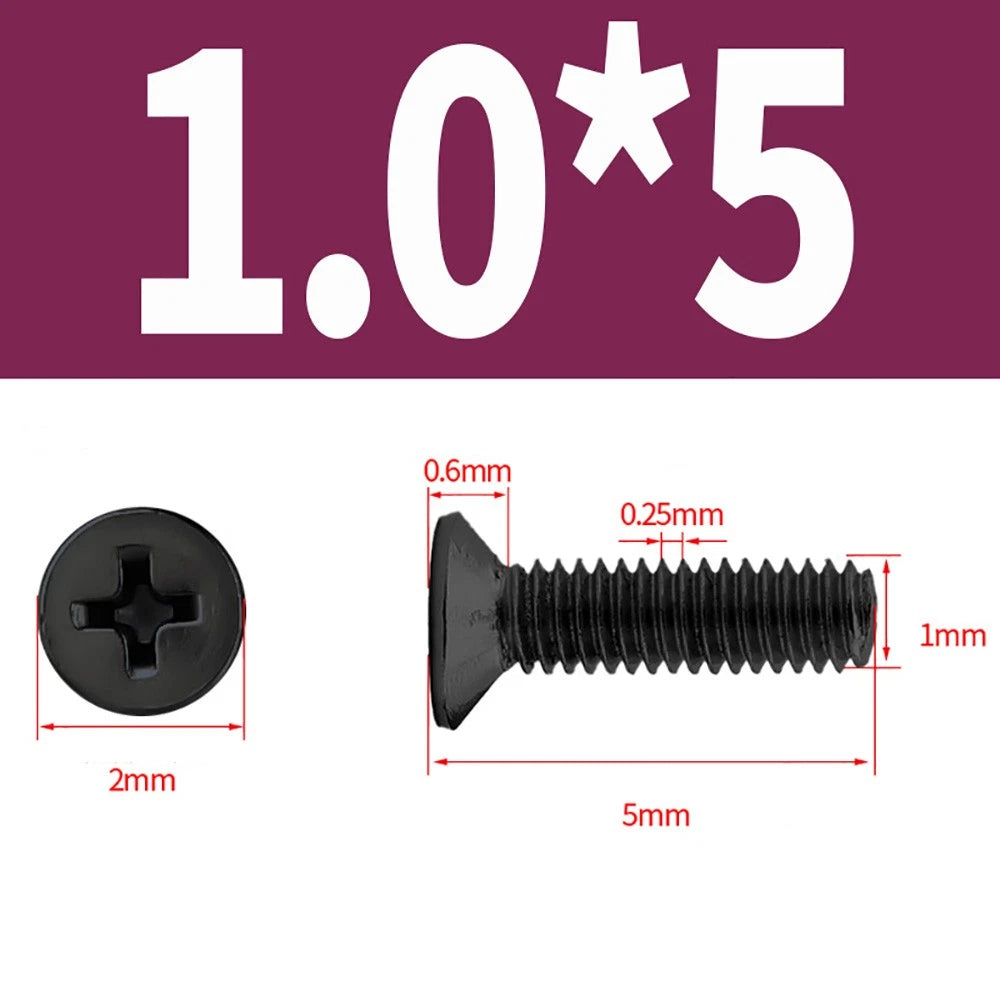 Black Phillips Flat Head Countersunk Machine Screws — Carbon Steel M1–M6