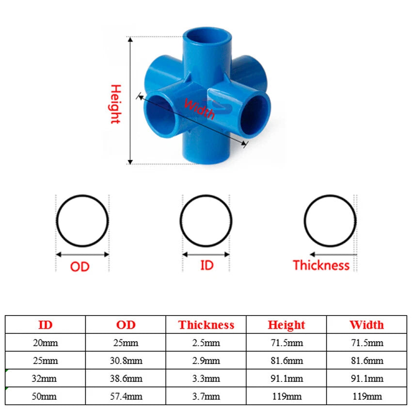 PVC 3 4 5 6-Way Equal Water Supply Pipe Fittings Adapter Connector ID 20mm-50mm