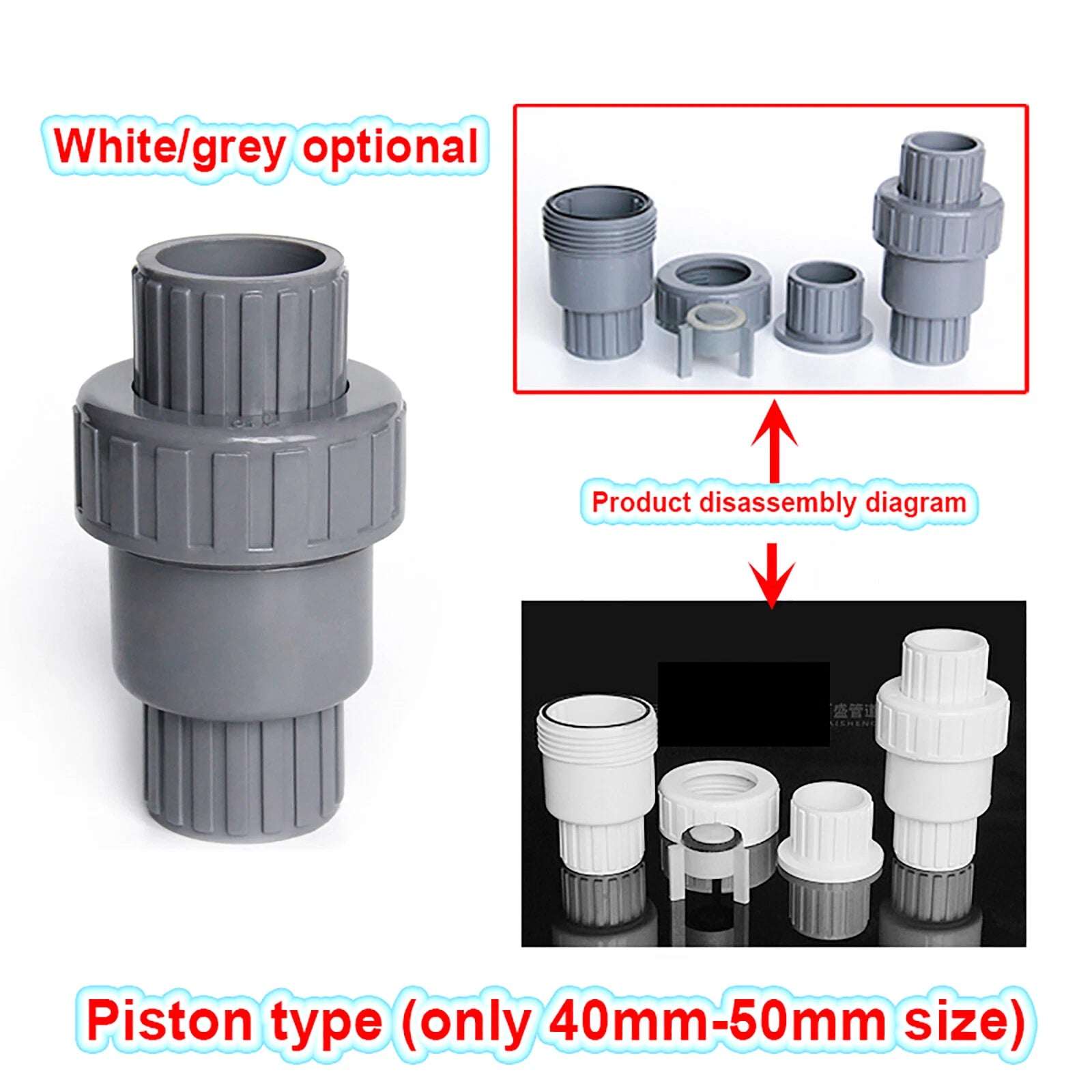 PVC Check Valve 25 - 75mm One Way Non-return Valve Water Adhesive Pipe Fittings