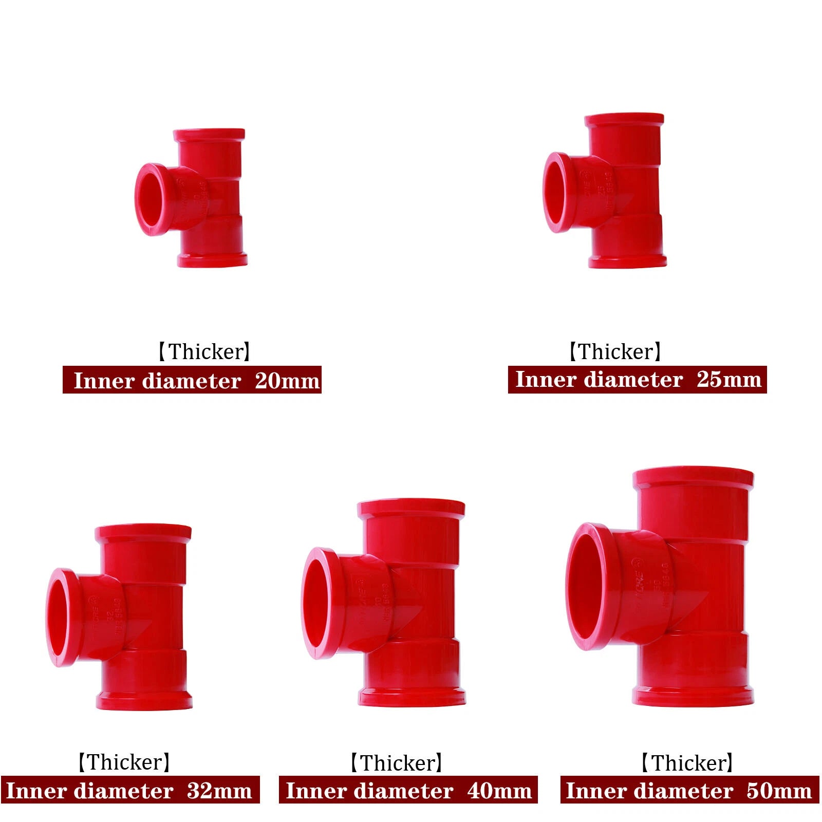 PVC Red Thicker Pipe Fittings Tee Socket T Type Elbows Solvent