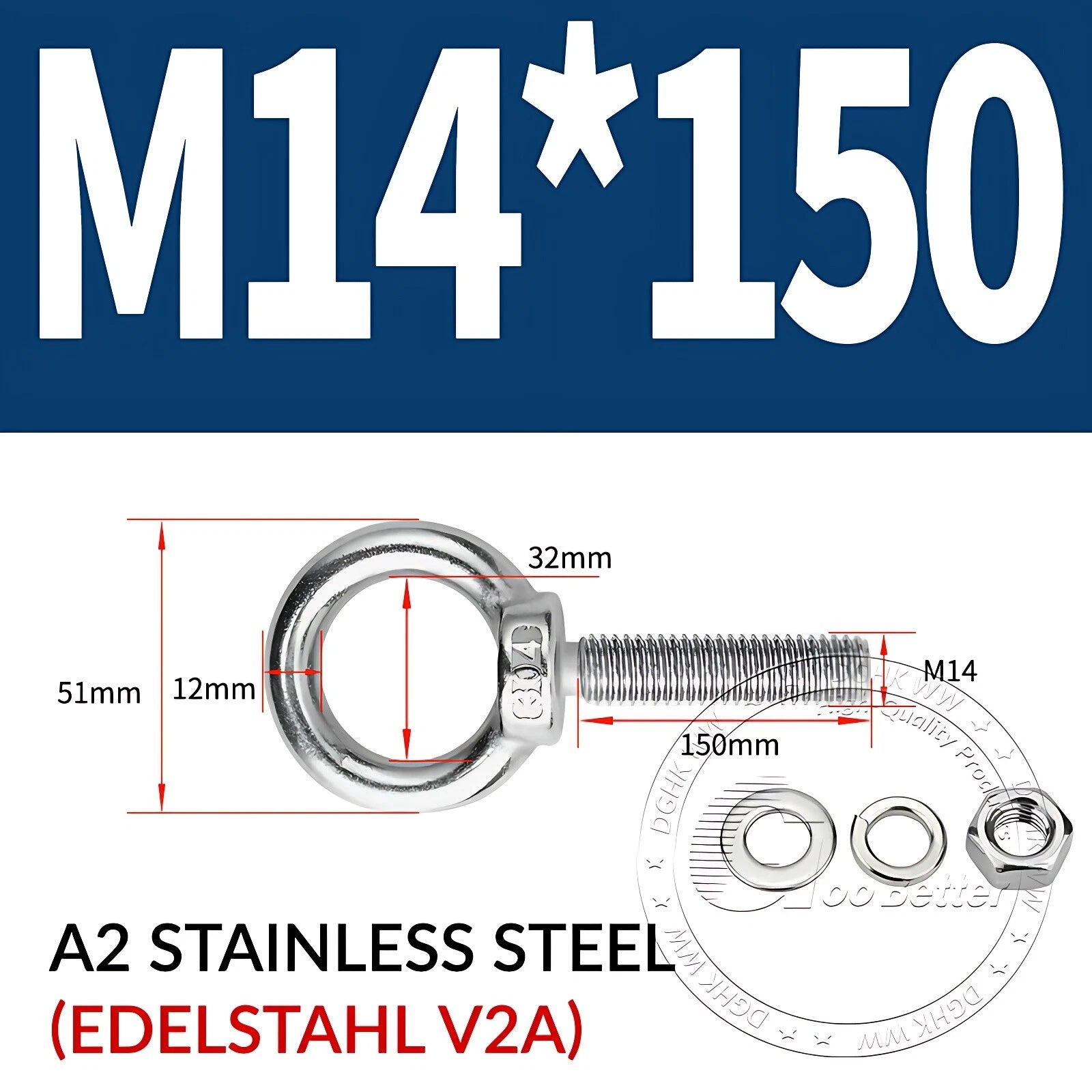 LIFTING EYE BOLTS NUTS & WASHERS A2 STAINLESS STEEL M3 M4 M5 M6 M8 M10 M12 - M30