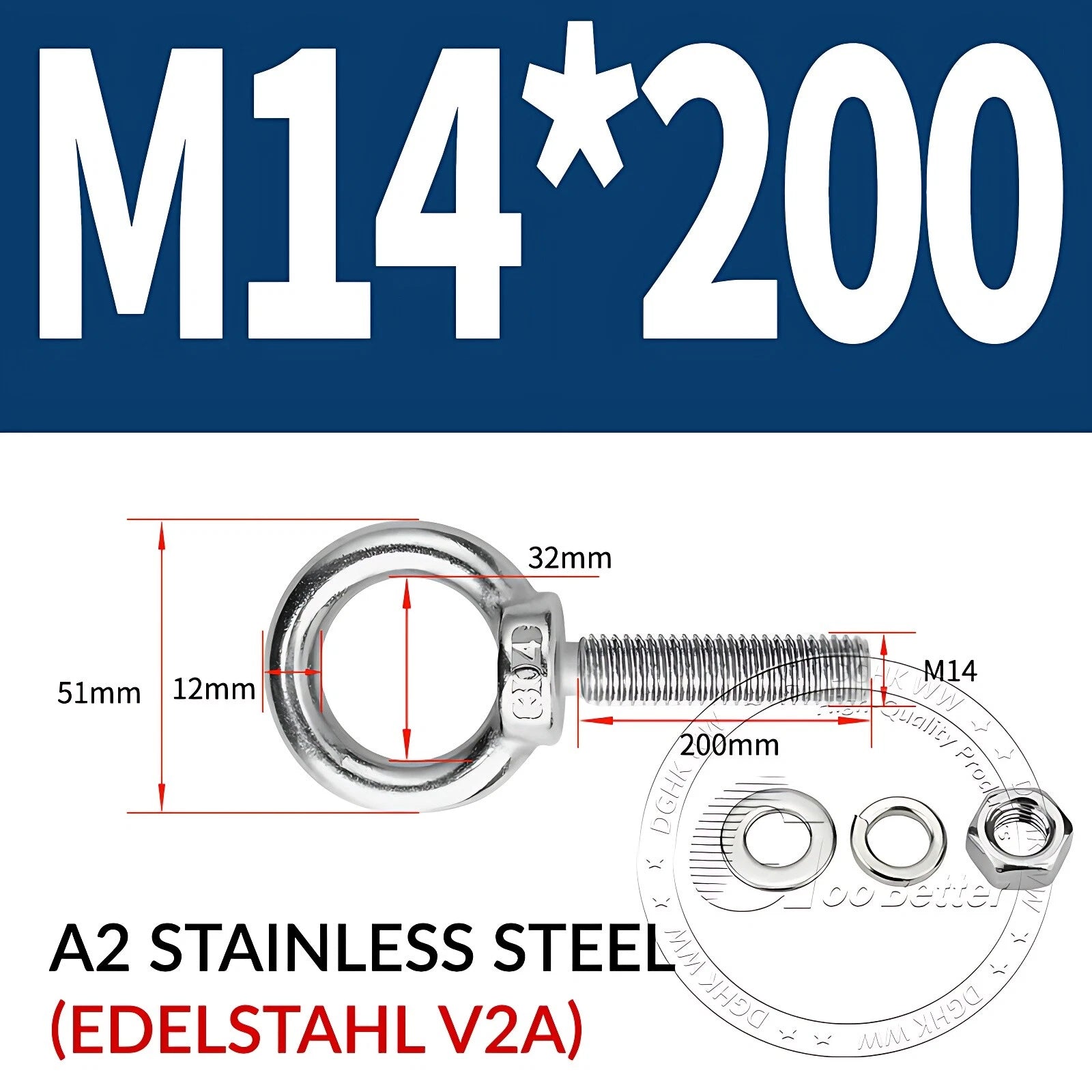 LIFTING EYE BOLTS NUTS & WASHERS A2 STAINLESS STEEL M3 M4 M5 M6 M8 M10 M12 - M30