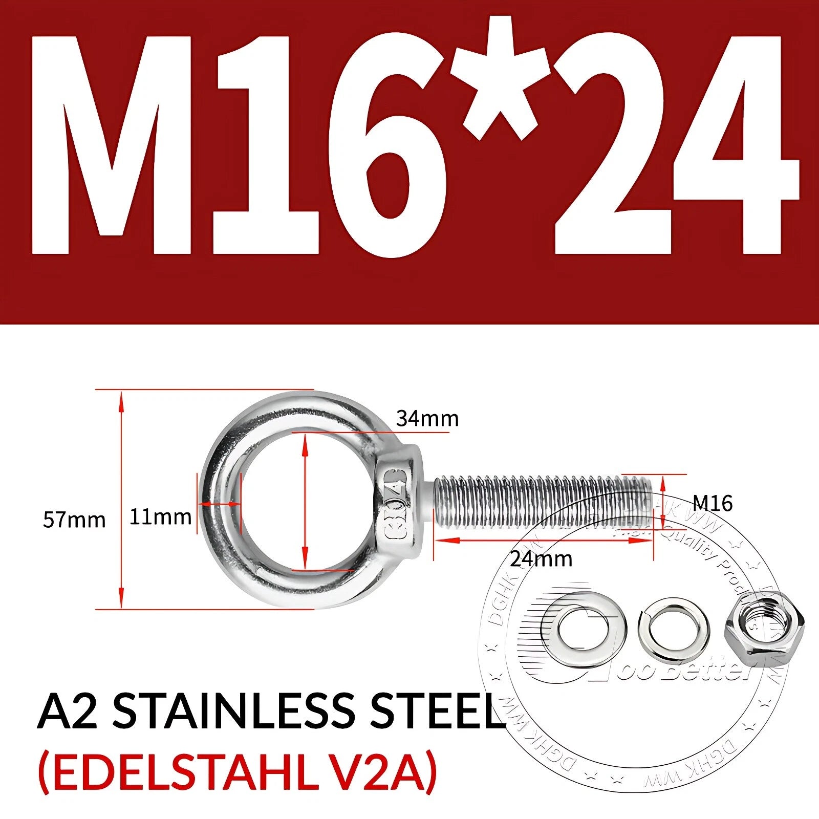 LIFTING EYE BOLTS NUTS & WASHERS A2 STAINLESS STEEL M3 M4 M5 M6 M8 M10 M12 - M30