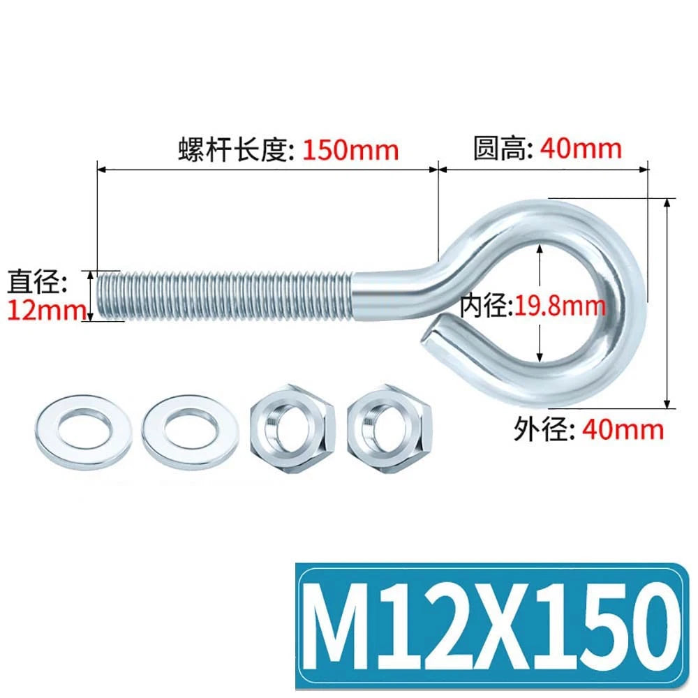 Galvanised Stainless Eye Screws Hooks Eye Bolts Closed Screws Threaded Rings Set