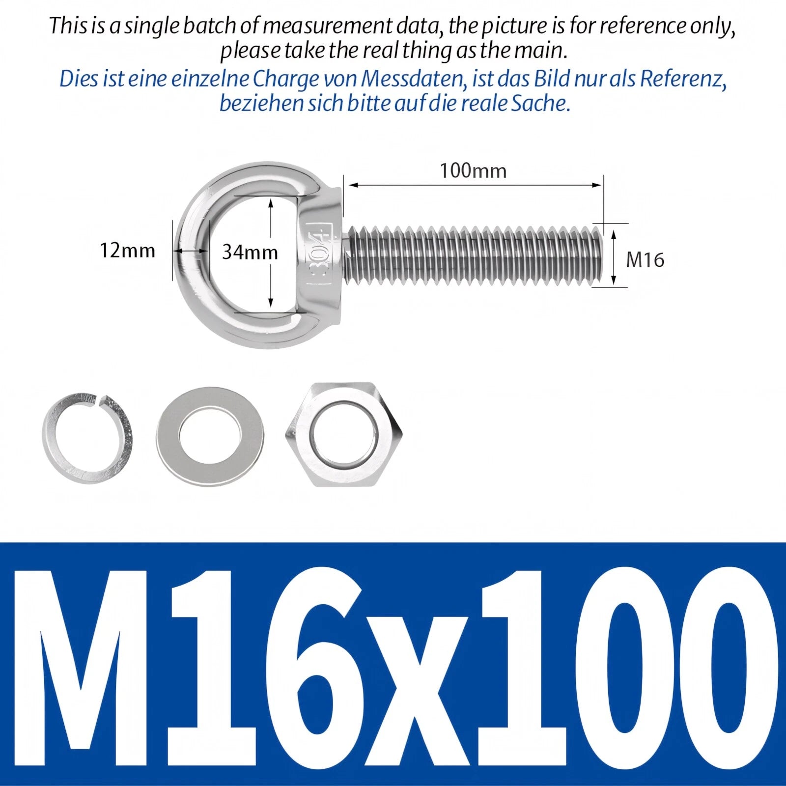 M3 M4 M5 - M20 Eye Bolts Kit Screws Nut Washer Long Boat Stainless Steel A2 304