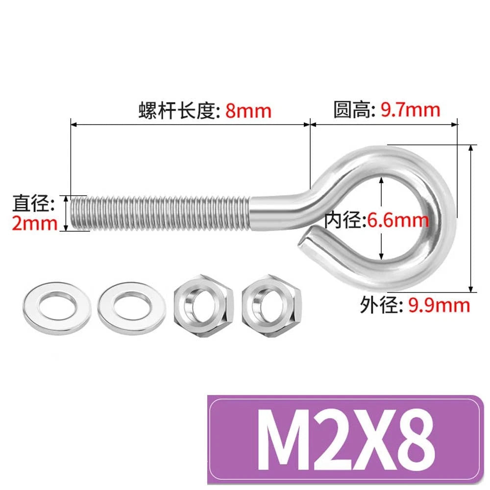 Galvanised Stainless Eye Screws Hooks Eye Bolts Closed Screws Threaded Rings Set