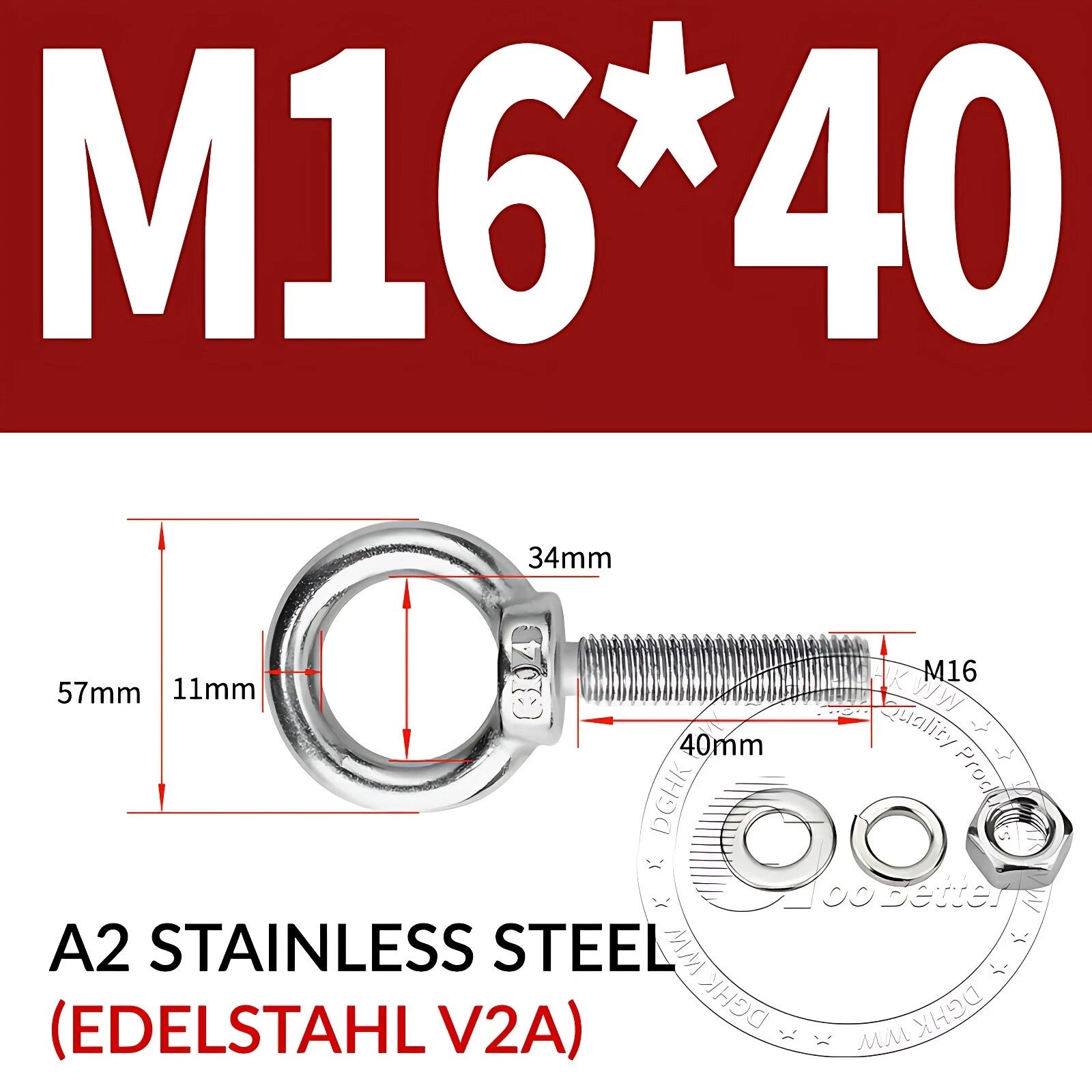 LIFTING EYE BOLTS NUTS & WASHERS A2 STAINLESS STEEL M3 M4 M5 M6 M8 M10 M12 - M30