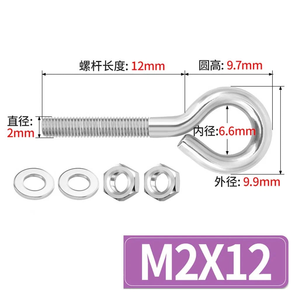 Galvanised Stainless Eye Screws Hooks Eye Bolts Closed Screws Threaded Rings Set