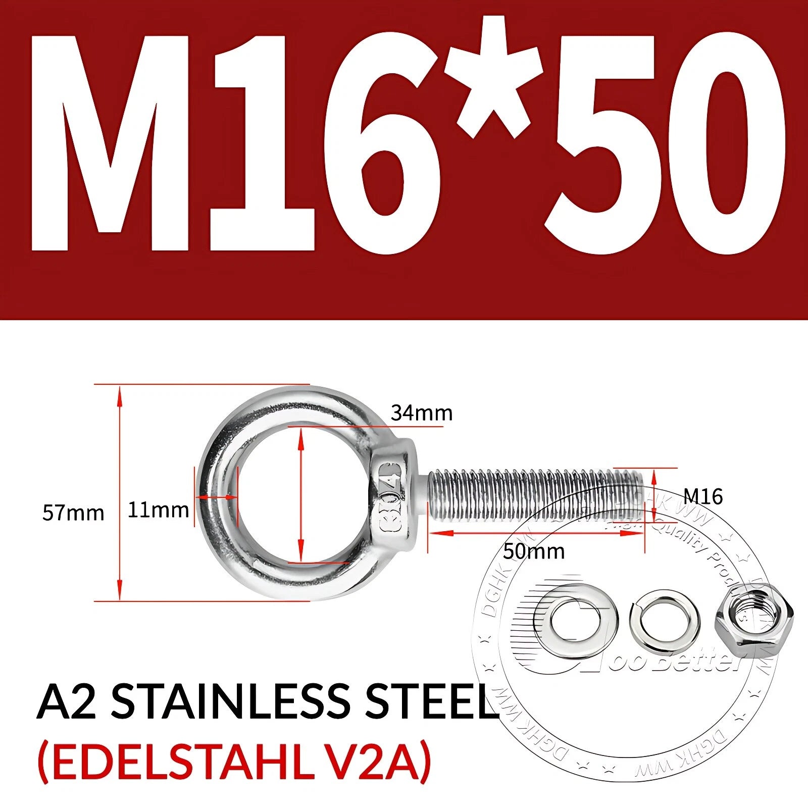 LIFTING EYE BOLTS NUTS & WASHERS A2 STAINLESS STEEL M3 M4 M5 M6 M8 M10 M12 - M30