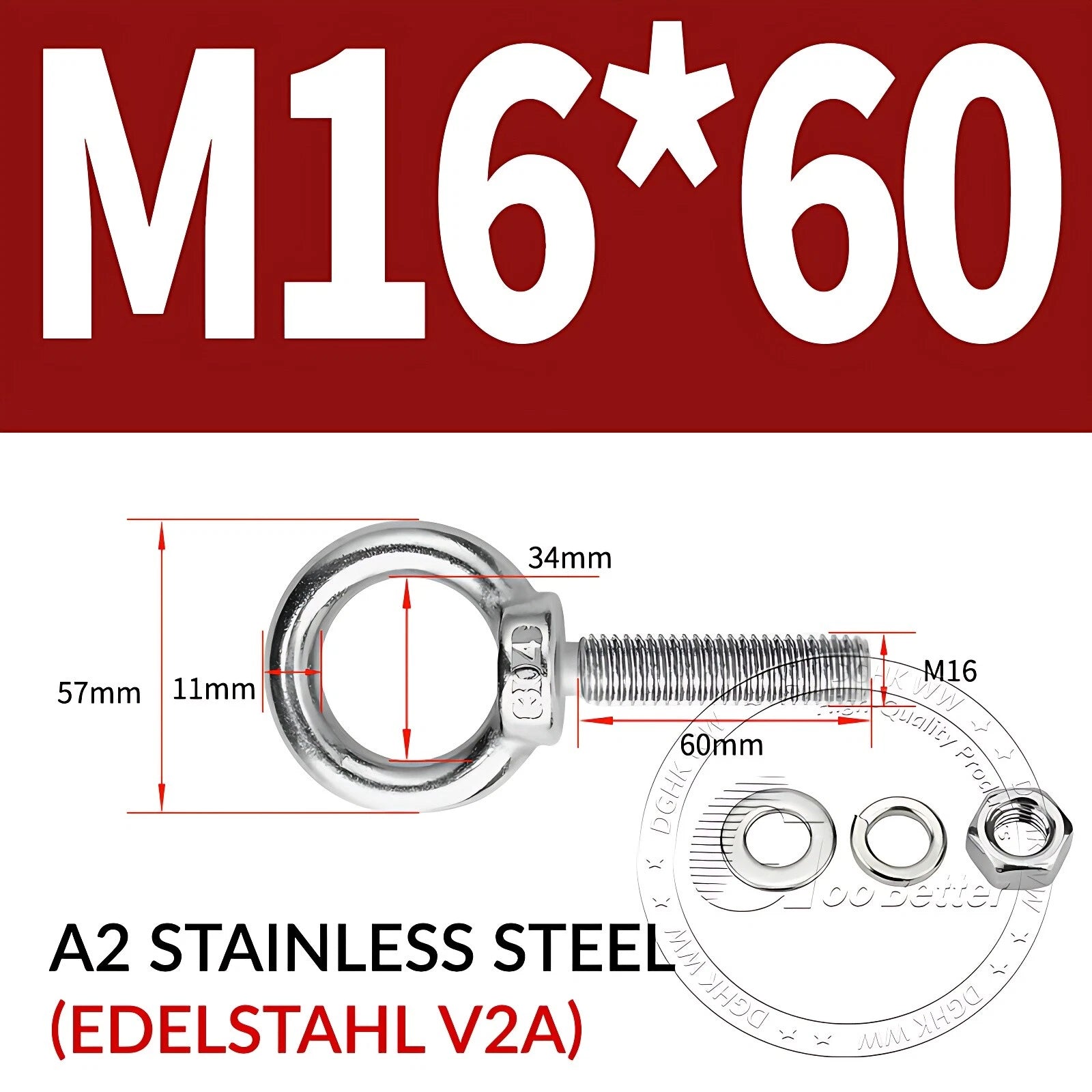 LIFTING EYE BOLTS NUTS & WASHERS A2 STAINLESS STEEL M3 M4 M5 M6 M8 M10 M12 - M30