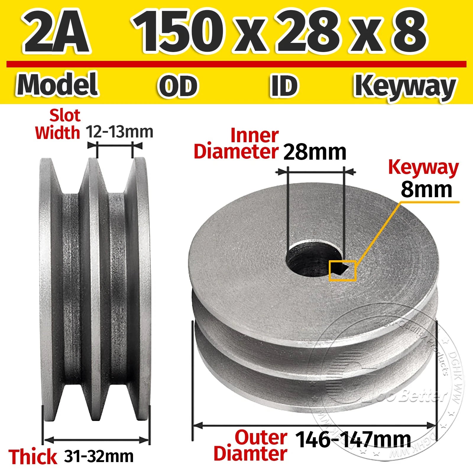 Cast Iron Drive Pulley Double Groove 2A Flat For A/V Belt Pulley OD 60mm-180mm