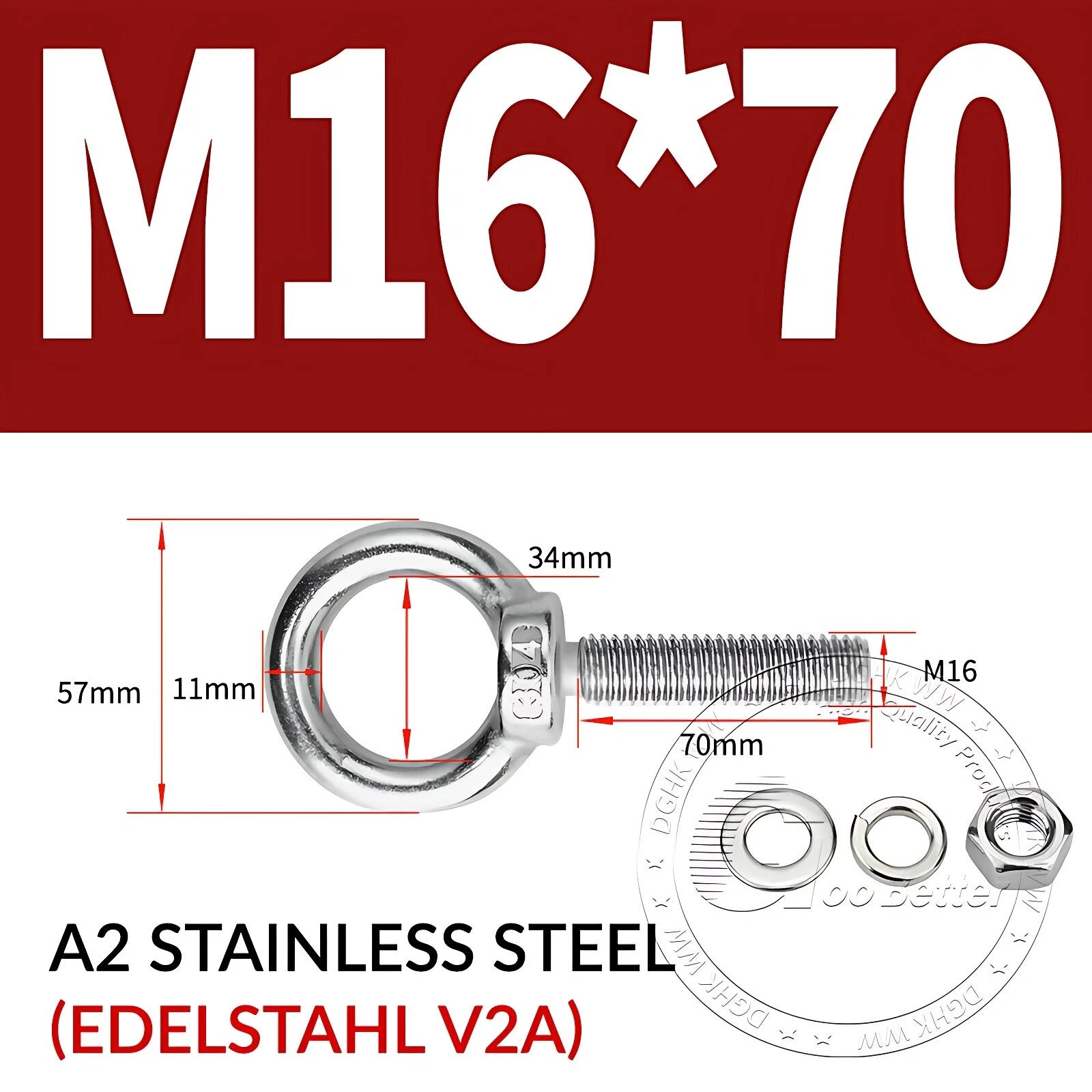 LIFTING EYE BOLTS NUTS & WASHERS A2 STAINLESS STEEL M3 M4 M5 M6 M8 M10 M12 - M30