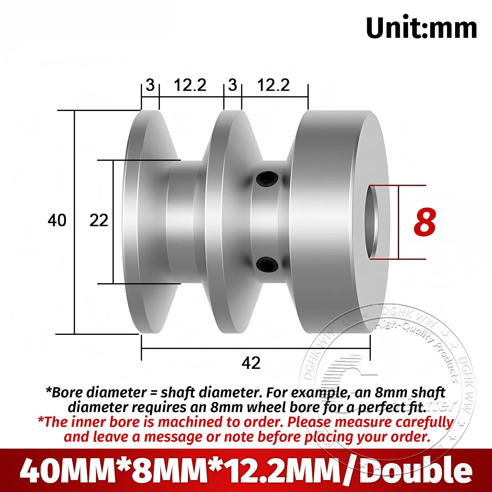 V-Groove Aluminum Drive Pulley For V-Belt Pulleys Groove 12.5mm OD 40mm-150mm