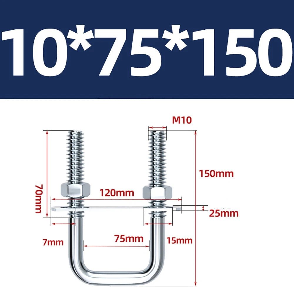 Square U - Bolts with Plate and Nuts – M6 M8 M10 M12 Zinc Plated, Trailer & Pipe Clamp Fasteners - HomeDIYer