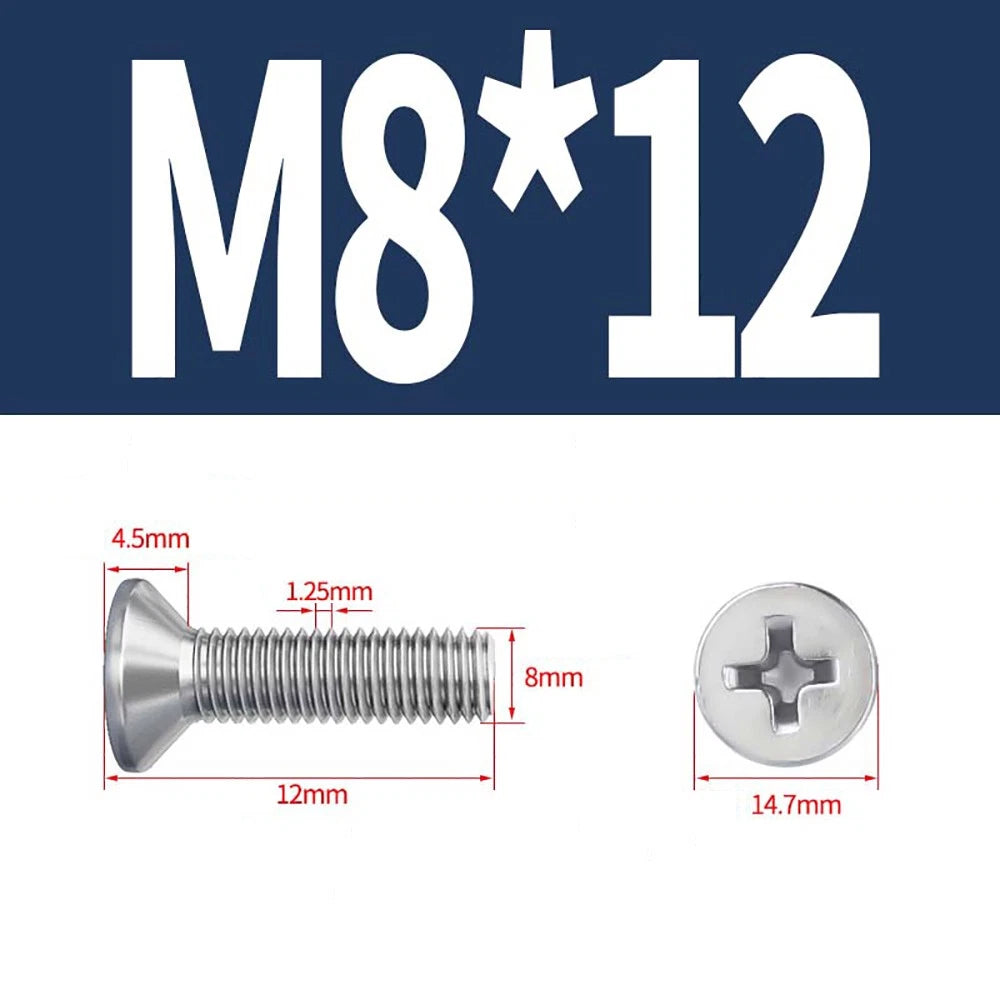M2 to M8 A4 316 Stainless Steel Phillips Countersunk Screws DIN 965 Marine Grade