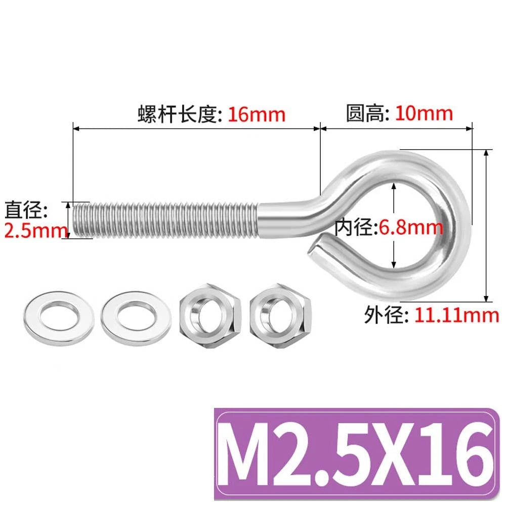 Galvanised Stainless Eye Screws Hooks Eye Bolts Closed Screws Threaded Rings Set