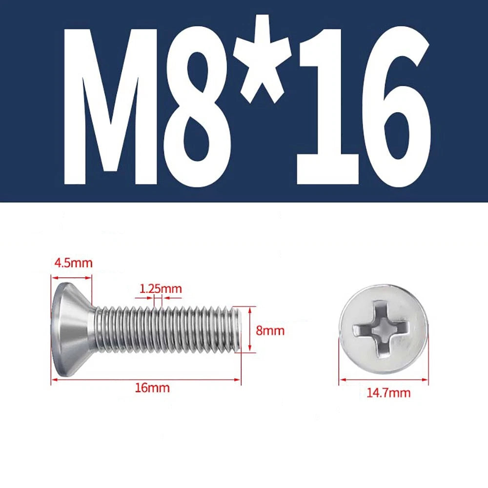 M2 to M8 A4 316 Stainless Steel Phillips Countersunk Screws DIN 965 Marine Grade