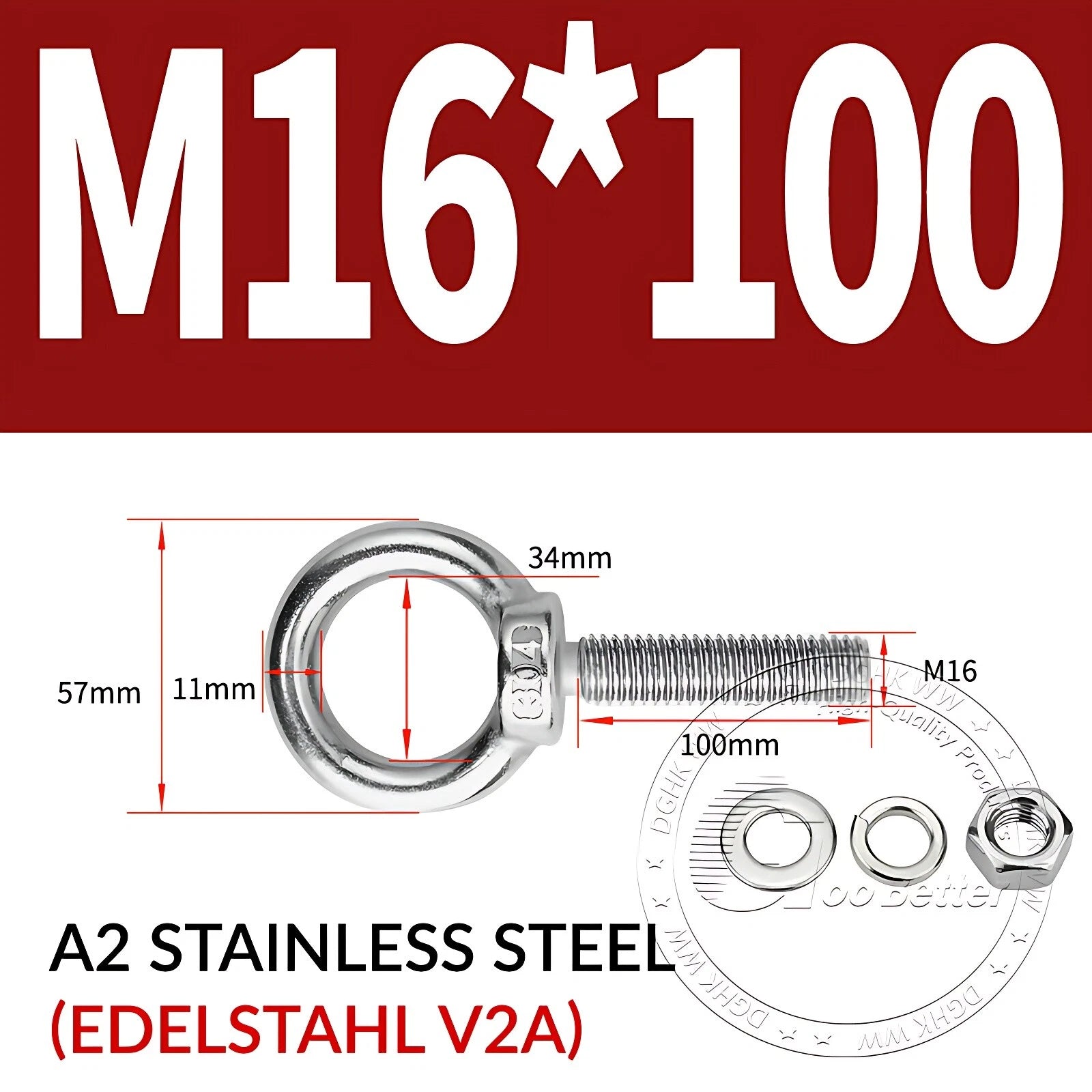 LIFTING EYE BOLTS NUTS & WASHERS A2 STAINLESS STEEL M3 M4 M5 M6 M8 M10 M12 - M30