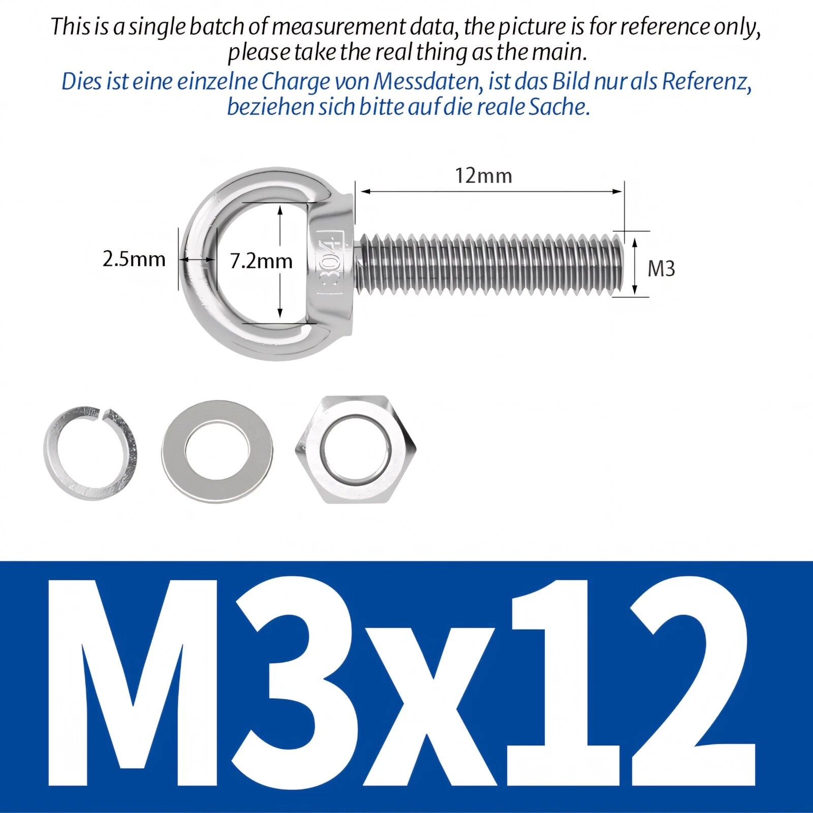 M3 M4 M5 - M20 Eye Bolts Kit Screws Nut Washer Long Boat Stainless Steel A2 304