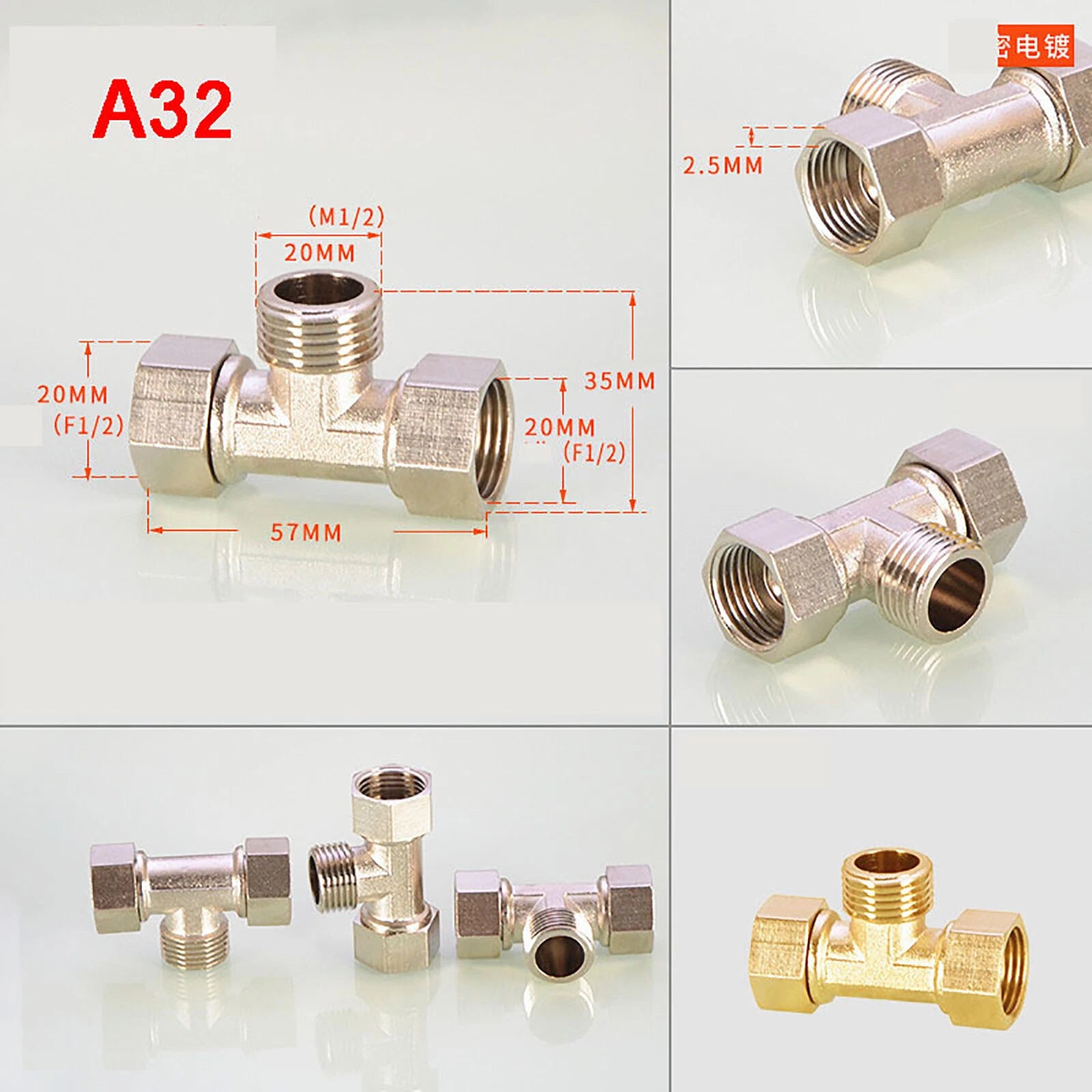BSP 1/2" Brass Compression Pipe Fittings — Union, Elbow & Tee Connector